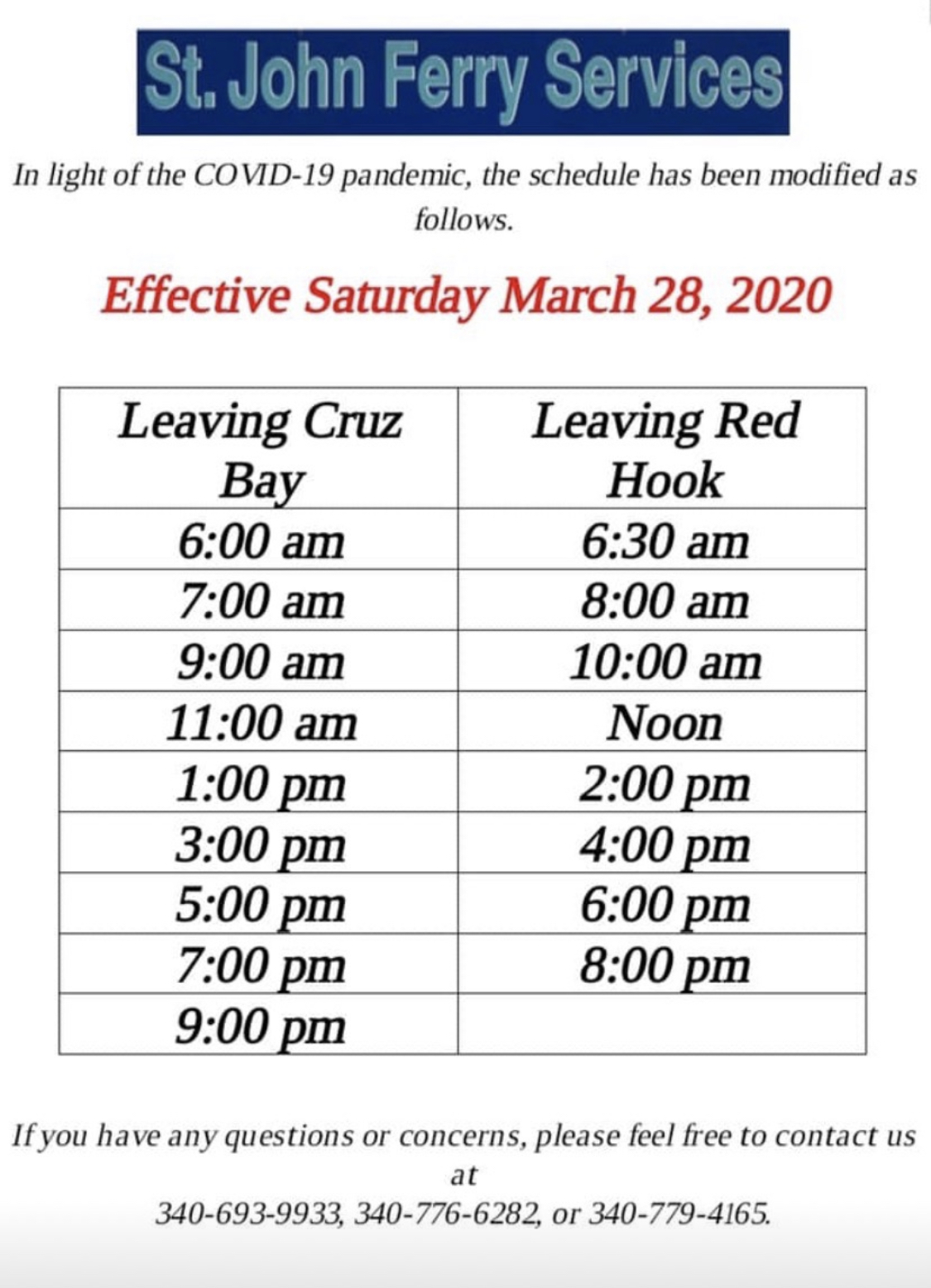 New St. Thomas and St. John Ferry Schedule CBS USVI